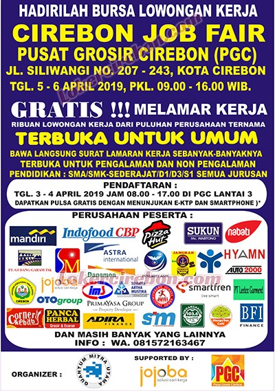 Cirebon Job Fair Di PGC Cirebon 5-6 April 2019